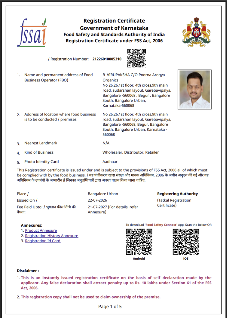 FSSAI Certificate Photo